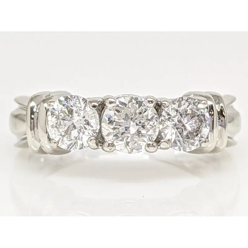 14K WHITE .96 CARAT TOTAL WEIGHT I2 G DIAMOND ROUND (3) ESTATE TRINITY RING 3.8 GRAMS