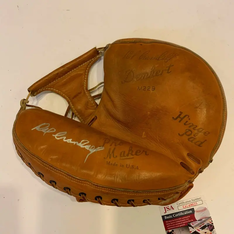 Del Crandall Signed 1950's Game Model Catchers Mitt With JSA COA