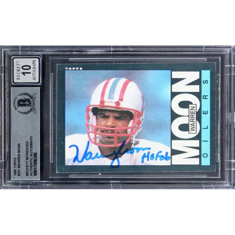 Oilers Warren Moon "HOF 06" Signed 1985 Topps #251 Rookie Auto 10! BAS Slabbed
