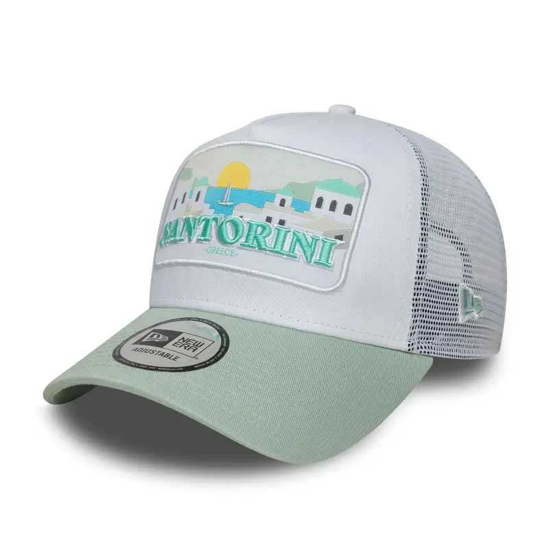 New Era Summer Santorini Pastel Green 9FORTY A-Frame Trucker Adjustable Cap