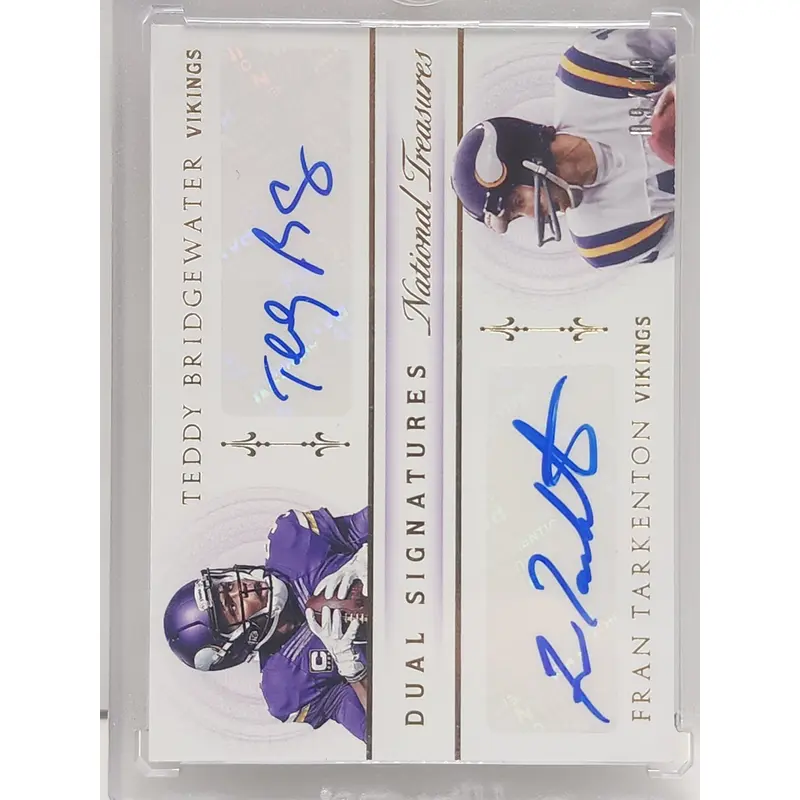 Fran Tarkenton + Teddy Bridgewater 2015 Panini National Treasures Dual Signatures #9/10