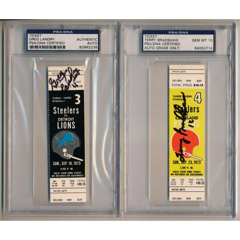1973 Pittsburgh Steelers Run Of 9 Signed Tickets For Each Home Game PSA DNA COA