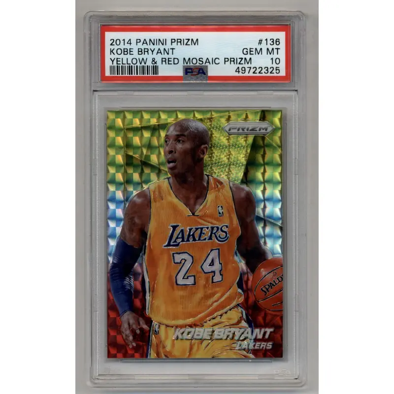 Kobe Bryant 2014-15 Prizm Yellow Red Mosaic Prizm #136 PSA 10 Gem Mint