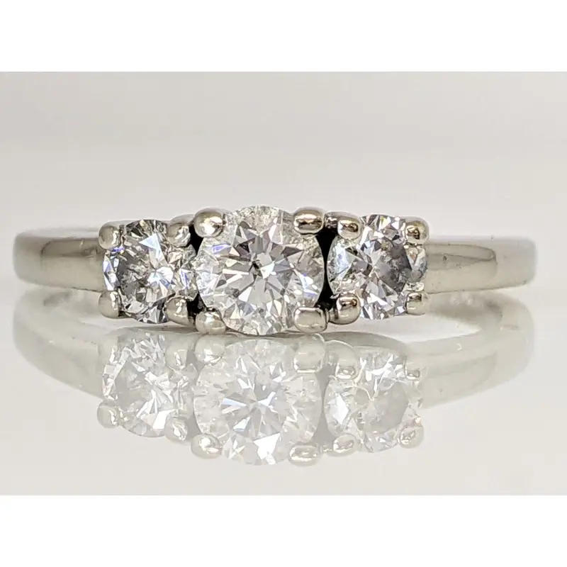 14K WHITE .59 CARAT TOTAL WEIGHT I1 H DIAMOND ROUND (3) ESTATE TRINITY RING 2.7 GRAMS