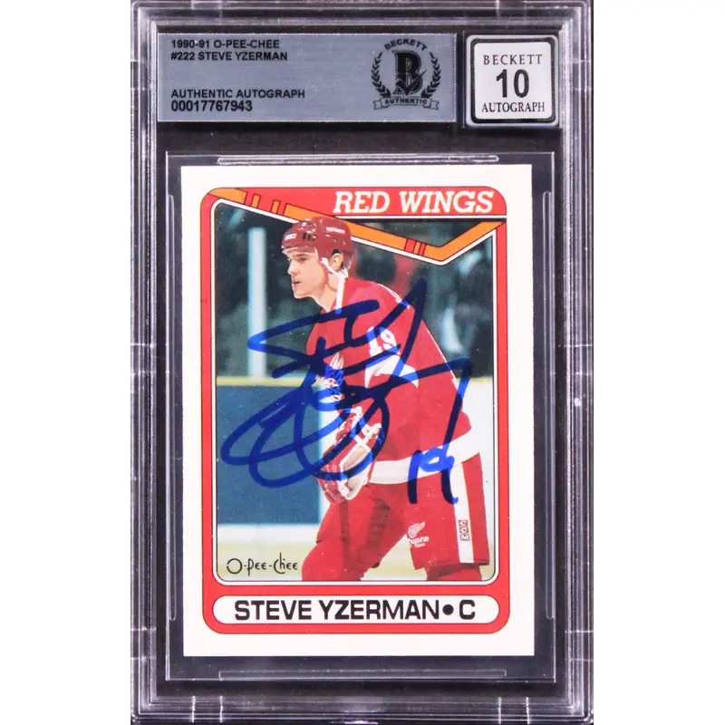 Red Wings Steve Yzerman Signed 1990 O-Pee-Chee #222 Card Auto Mint 10! BAS Slab