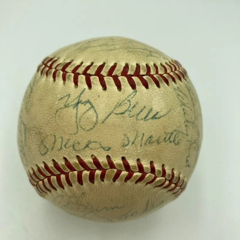 1956 New York Yankees World Series Champs Team Signed Baseball Mickey Mantle JSA
