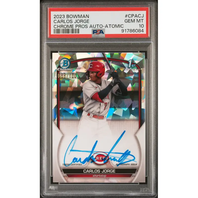 Carlos Jorge 2023 Bowman Chrome Atomic Auto #58/100 PSA 10 Gem Mint