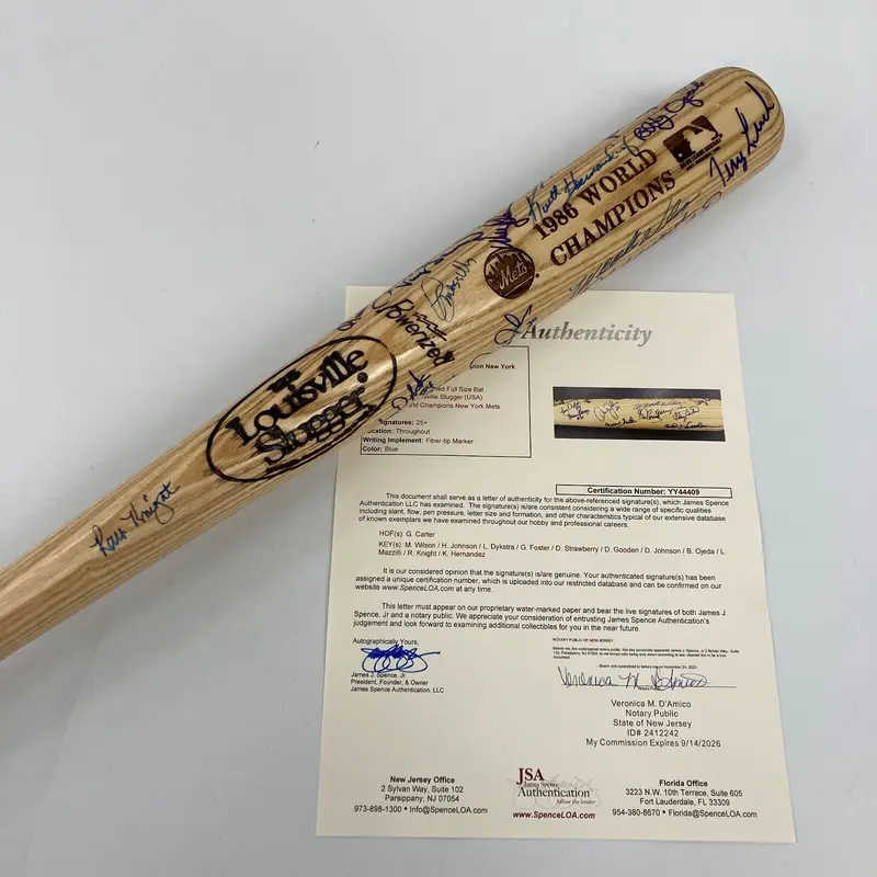 1986 New York Mets Team World Series Champs Signed Bat JSA COA