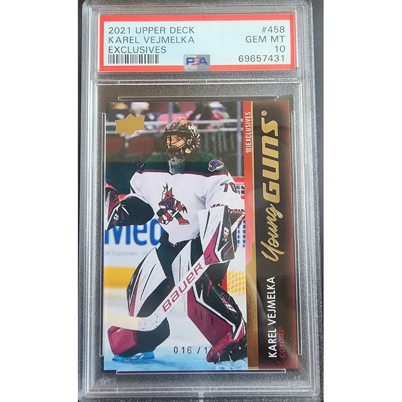 Karel Vejmelka 2021 Upper Deck #458 Exclusives #16/100 PSA 10 Gem Mint