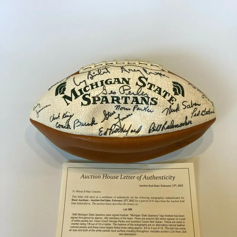 1983 Michigan State Spartans Team Signed Football Nick Saban JSA COA