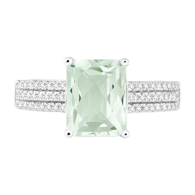 Sterling Silver 2.263 ct Octagon Green Amethyst with .432 ct White Topaz Ring