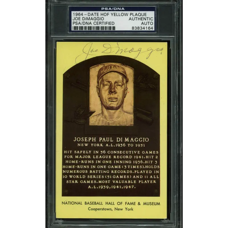 Yankees Joe DiMaggio Authentic Signed HOF Plaque Postcard PSA/DNA Slabbed