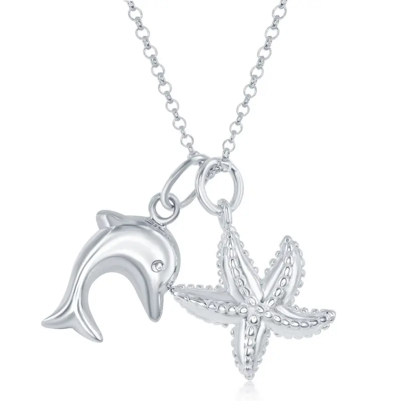 Sterling Silver Dolphin & Starfish Necklace