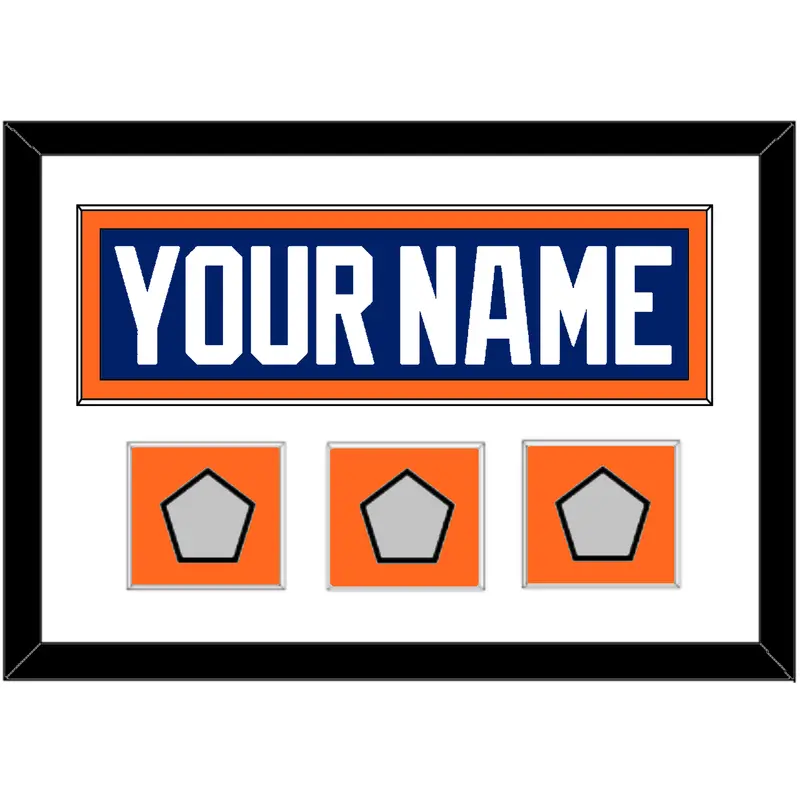 Edmonton Nameplate & 3 Stanley Cup Champions Patches - Road Blue (1981-1994) - Single Mat 1