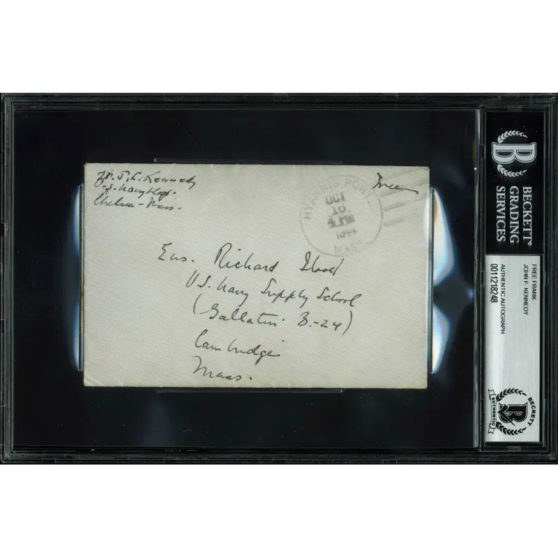 John F. Kennedy Authentic Signed 3x5.5 Handwritten 1944 Free Frank BAS Slabbed