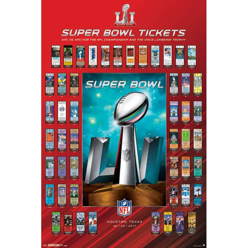 Super Bowl LI (Houston 2017) Official SUPER TICKETS Game History Poster - Trends Int'l