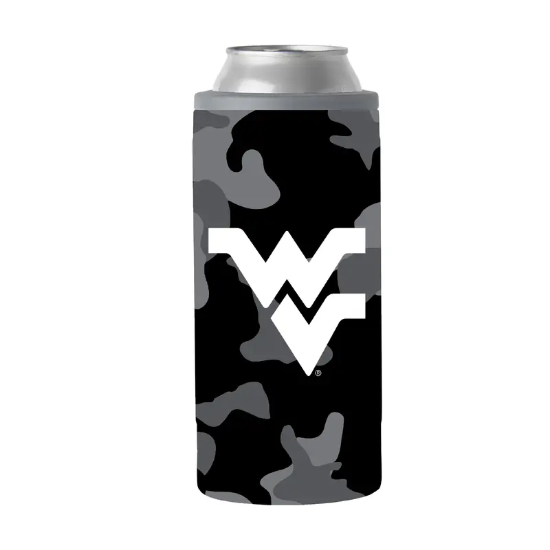 West Virginia Black Camo 12oz Slim Can Coolie