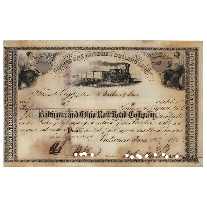Johns Hopkins Signed 6.25x10 1858 B&O Rail Road Stock Certificate BAS #AC33534