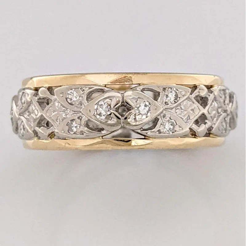 14K TWO TONE .35 CARAT TOTAL WEIGHT DIAMOND ROUND (24) OPEN 6.7MM ESTATE BAND 5.1 GRAMS