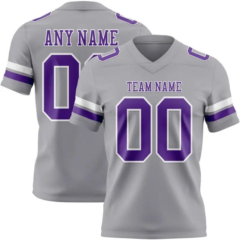 Custom Gray Purple-White Mesh Authentic Football Jersey