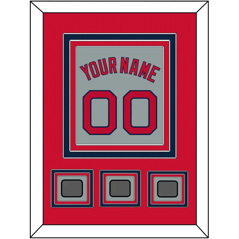 Boston Name, Number & Three World Series Jersey Patches - Road Gray - Triple Mat 2