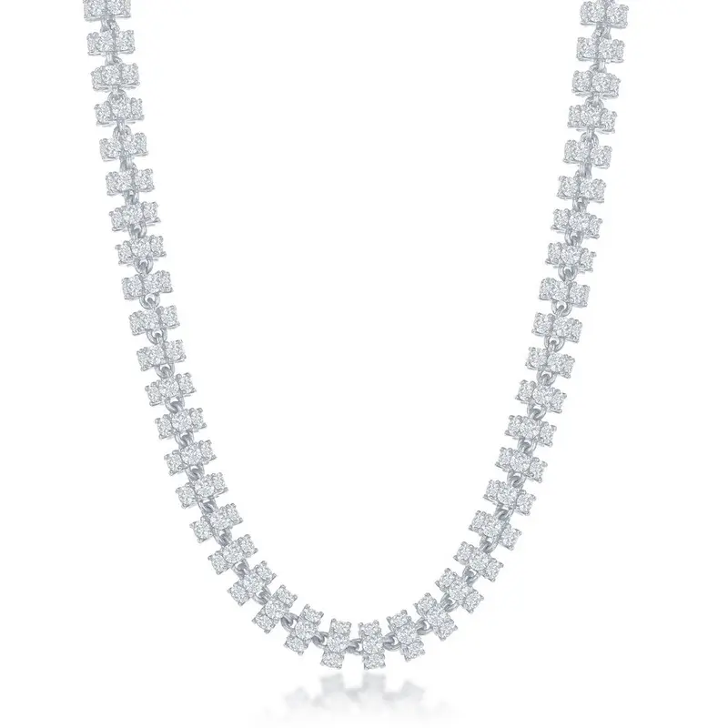 Sterling Silver, 6mm Barrel CZ Chain - Rhodium Plated
