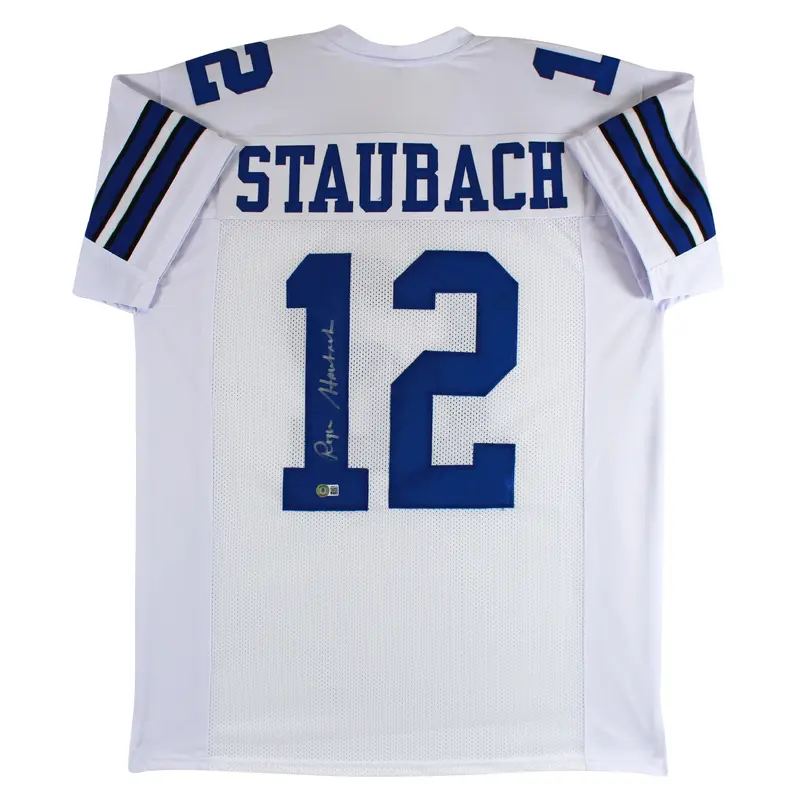 Roger Staubach Authentic Signed White Pro Style Jersey Autographed BAS Witnessed