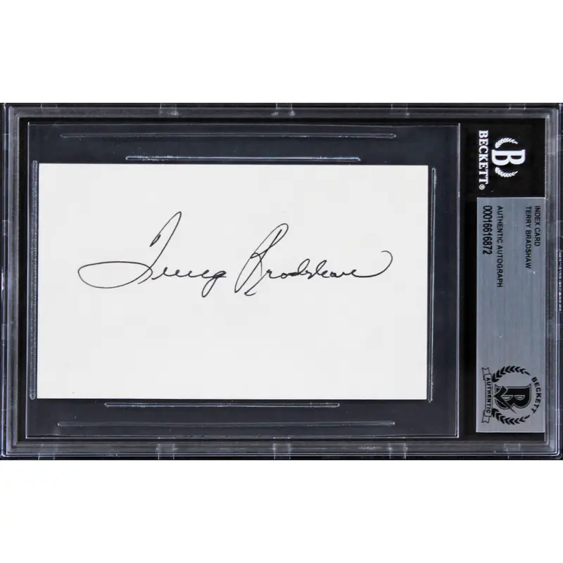 Steelers Terry Bradshaw Authentic Signed 3x5 Index Card Autographed BAS Slabbed