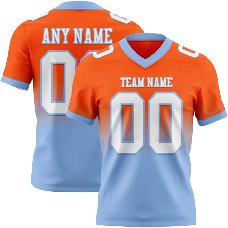 Custom Orange White-Light Blue Mesh Authentic Fade Fashion Football Jersey