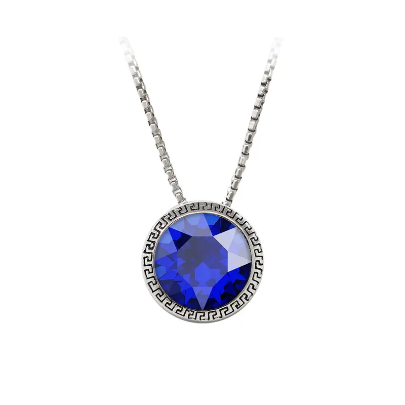 September Birthstone Sterling Silver Greek Key Necklace