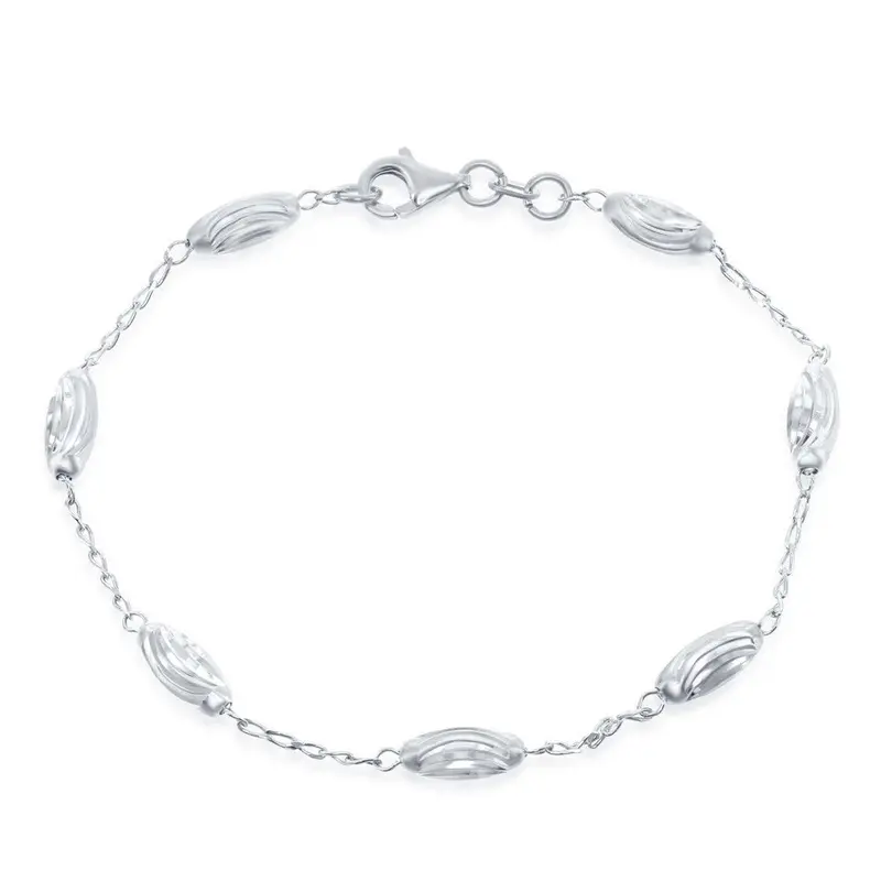 Sterling Silver Diamond Moon Cut Oval Bead Bracelet