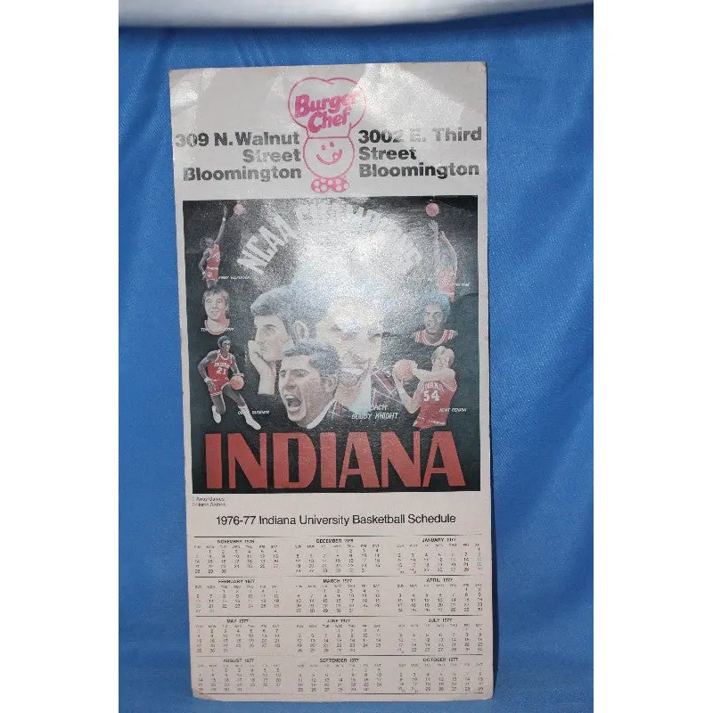 1976-77 Indiana University Burger Chef Basketball Schedule
