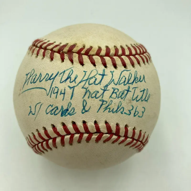 Harry The Hat Walker 1947 Batting Title Signed Inscribed Baseball JSA COA
