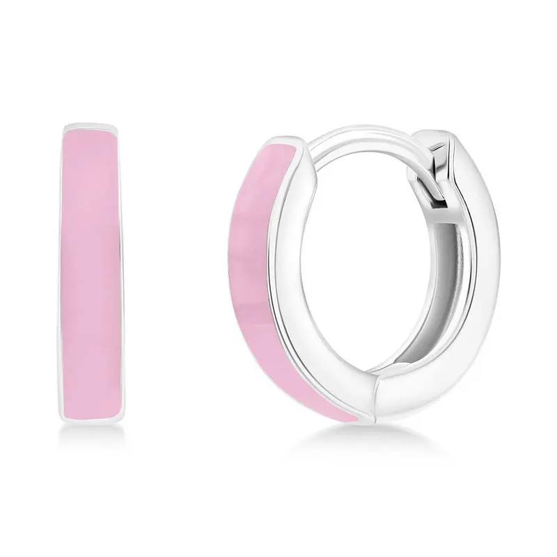 Sterling Silver 11mm Enamel Huggies - Pink