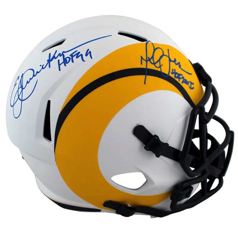 Rams Eric Dickerson & Marshall Faulk Signed Lunar Full Size Speed Rep Helmet BAS