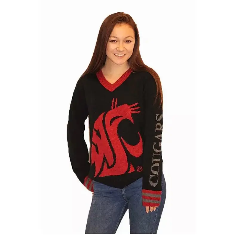 WSU Black and Crimson Cougars Tribute V-Neck Sweater (UNISEX SIZING)