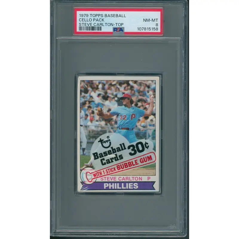 1979 Topps Baseball Unopened Cello Pack PSA 8 Carlton Top *5158