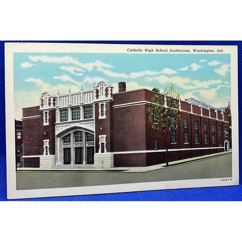 Vintage Washington, IN Catholic H.S. Auditorium Postcard