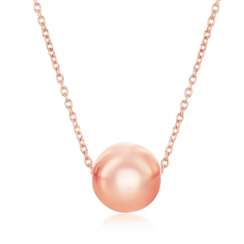 Sterling Silver 10MM Bead Necklace - Rose Gold Plated