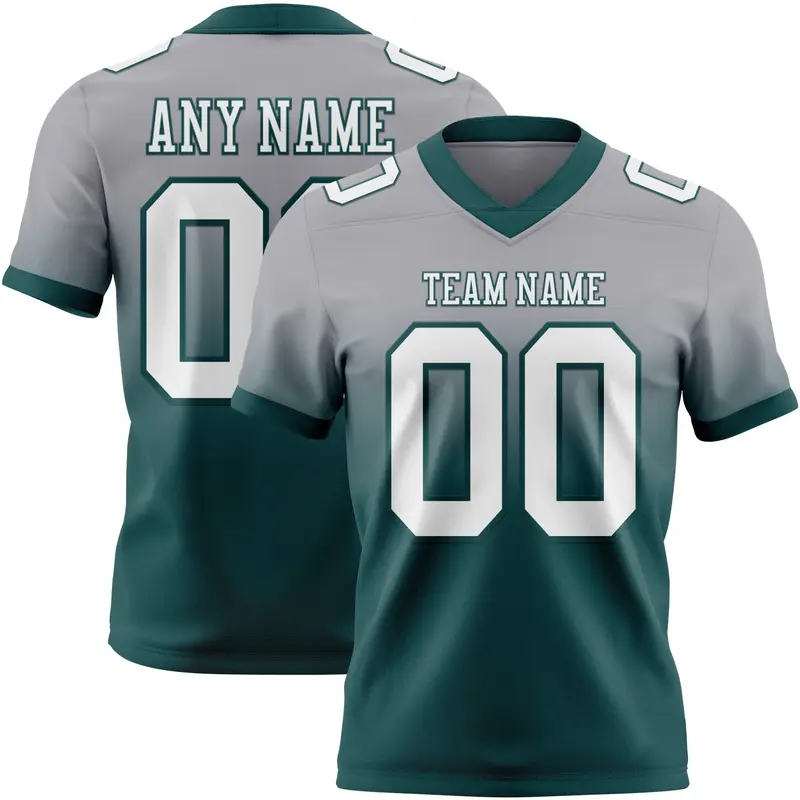 Custom Gray White-Midnight Green Mesh Authentic Fade Fashion Football Jersey