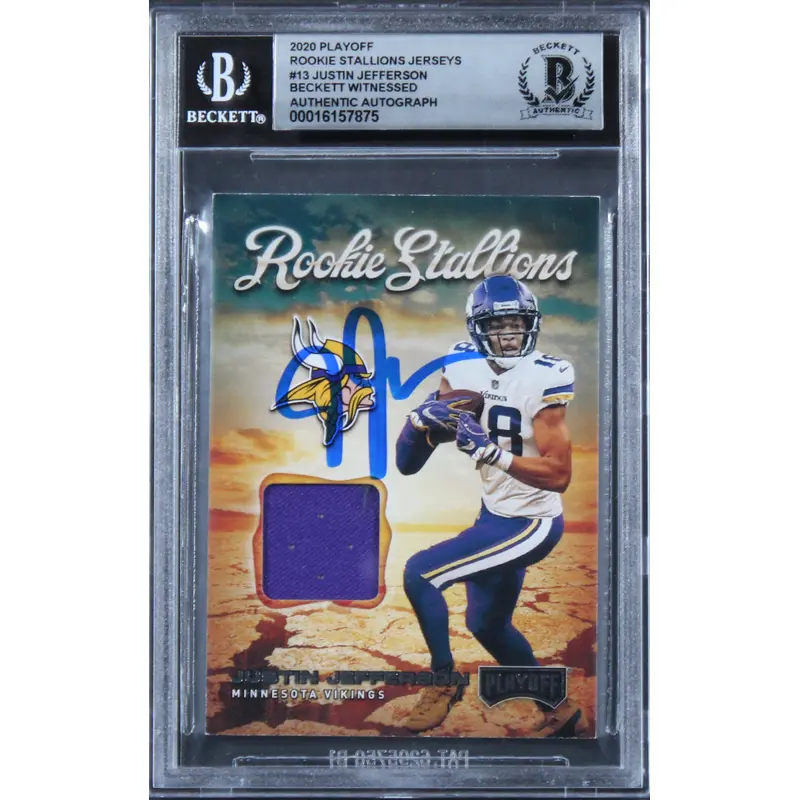 Vikings Justin Jefferson Signed 2020 Playoff #13 Rookie Card Auto 10! BAS Slab