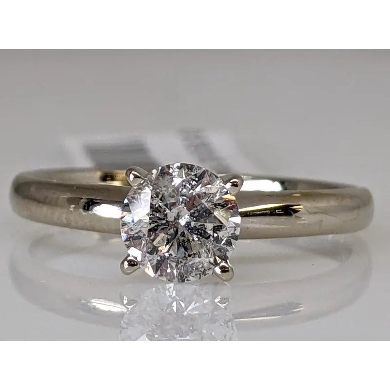 14K WHITE .79 CARAT TOTAL WEIGHT I2 F DIAMOND ROUND SOLITAIRE ESTATE RING 2.3 GRAMS