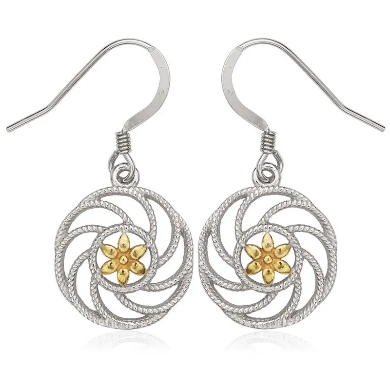 Sterling Silver Flower with Center GP Flower Earrings