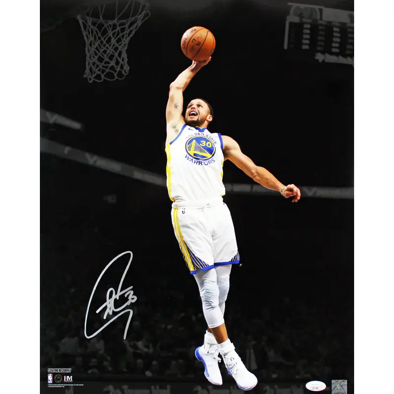 Warriors Stephen Curry Signed 16x20 Vertical Dunking Spotlight Photo JSA 2