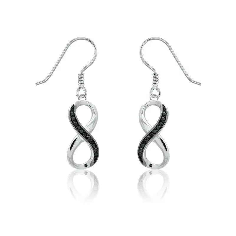 Sterling Silver Pave w/Black Diamond Infinity Earrings