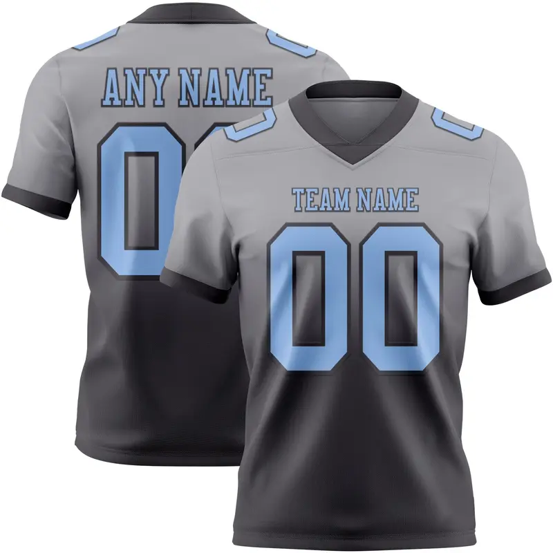 Custom Gray Light Blue-Steel Gray Mesh Authentic Fade Fashion Football Jersey