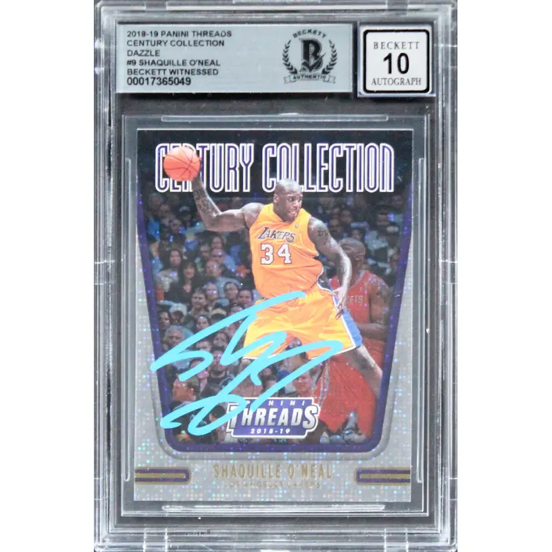Lakers Shaq O'Neal Signed 2018 Panini Threads CC Dazzle #9 Card AG 10! BAS Slab