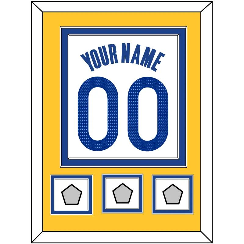 Golden State Name & Number With 3 Champions Patches - Home White (2010-2019) - Double Mat 3