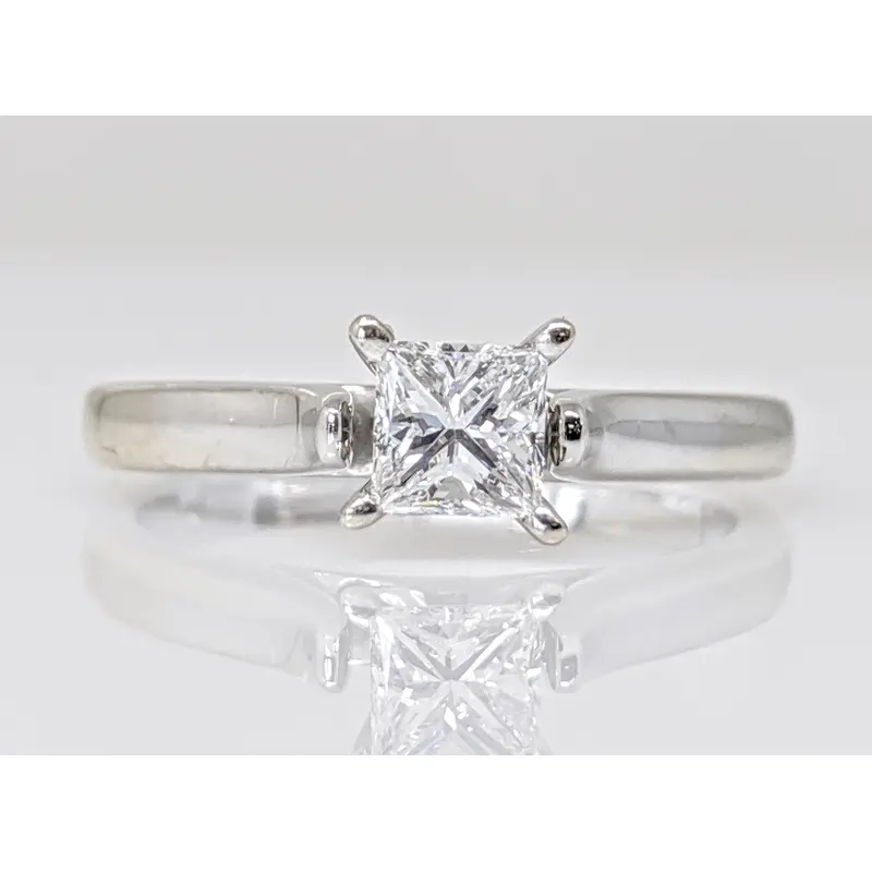 14K WHITE .38 CARAT TOTAL SI2 E DIAMOND PRINCESS CUT SOLITAIRE ESTATE RING 3.0 GRAMS