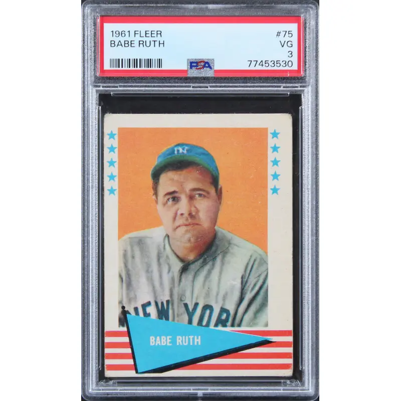 Yankees Babe Ruth 1961 Fleer #75 Card Graded VG-3 PSA Slabbed
